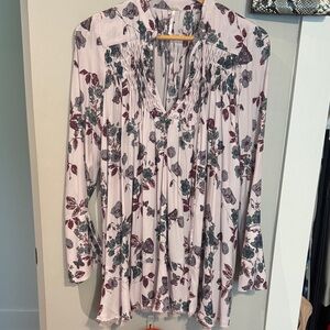 Free People Floral Blouse in Pink and Green